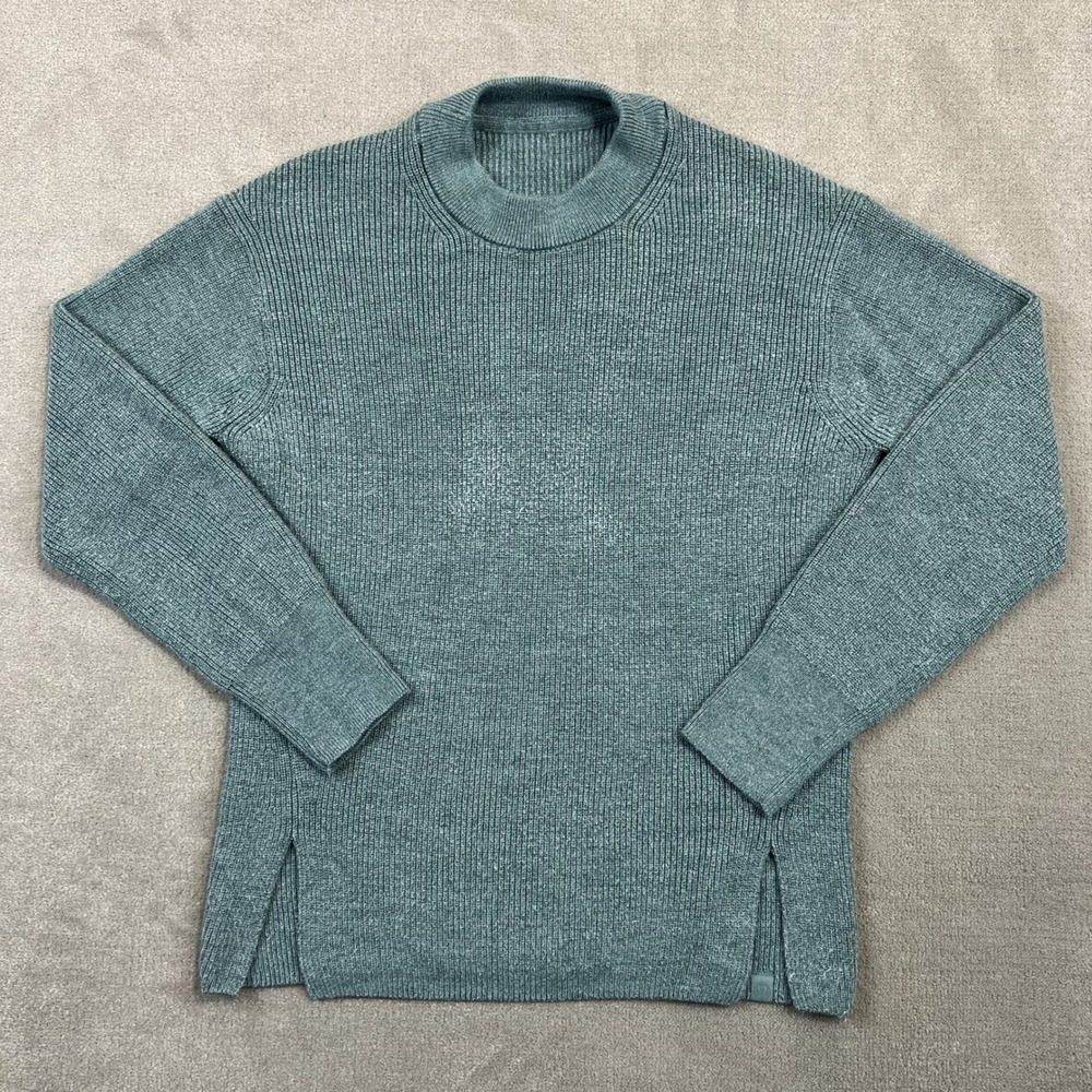 Lululemon Ribbed Knit Sweater Womens M Sage Green Mock Neck Side Slit Pullover